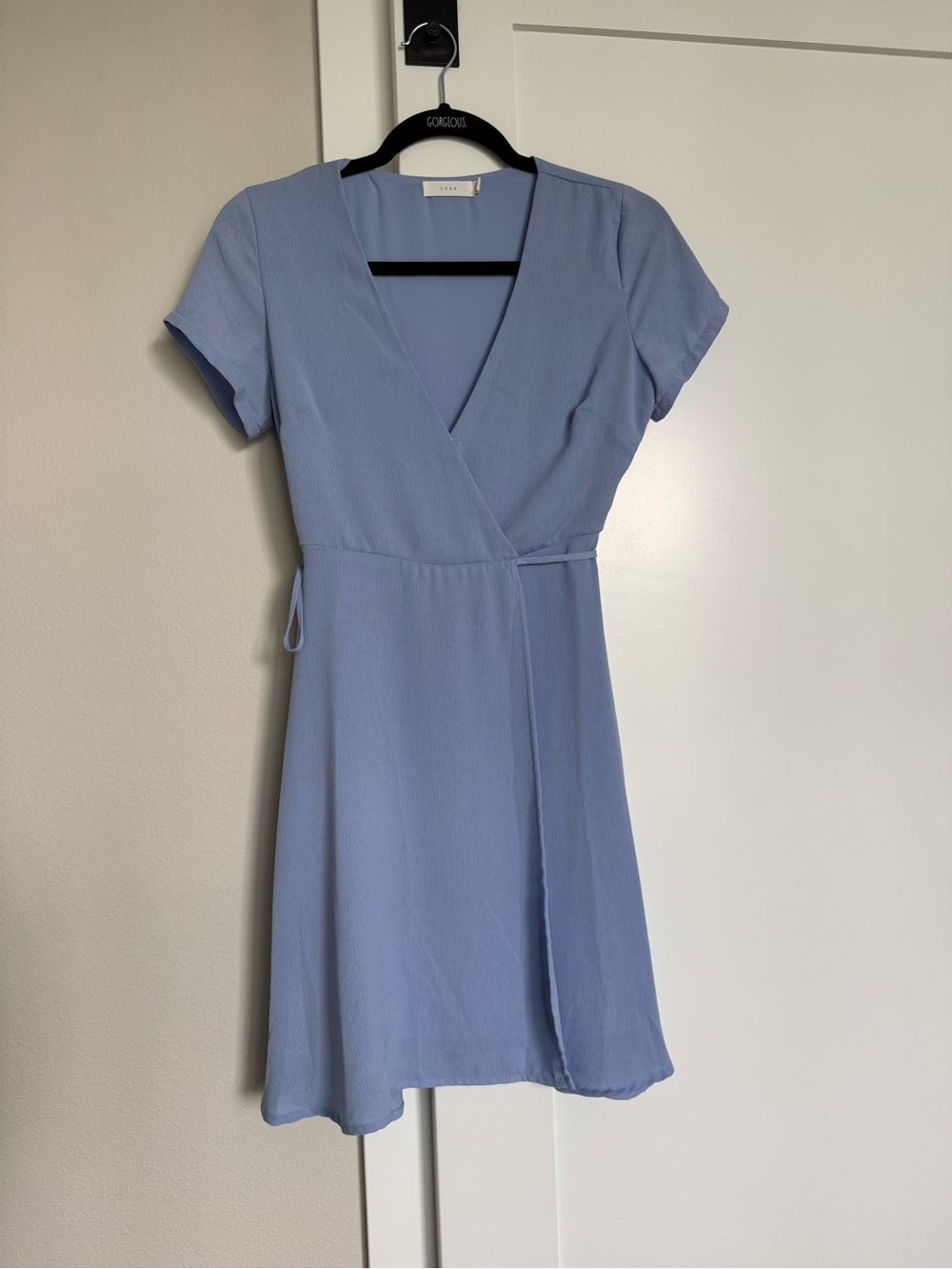 Lush Light Blue Short Sleeve Wrap Dress